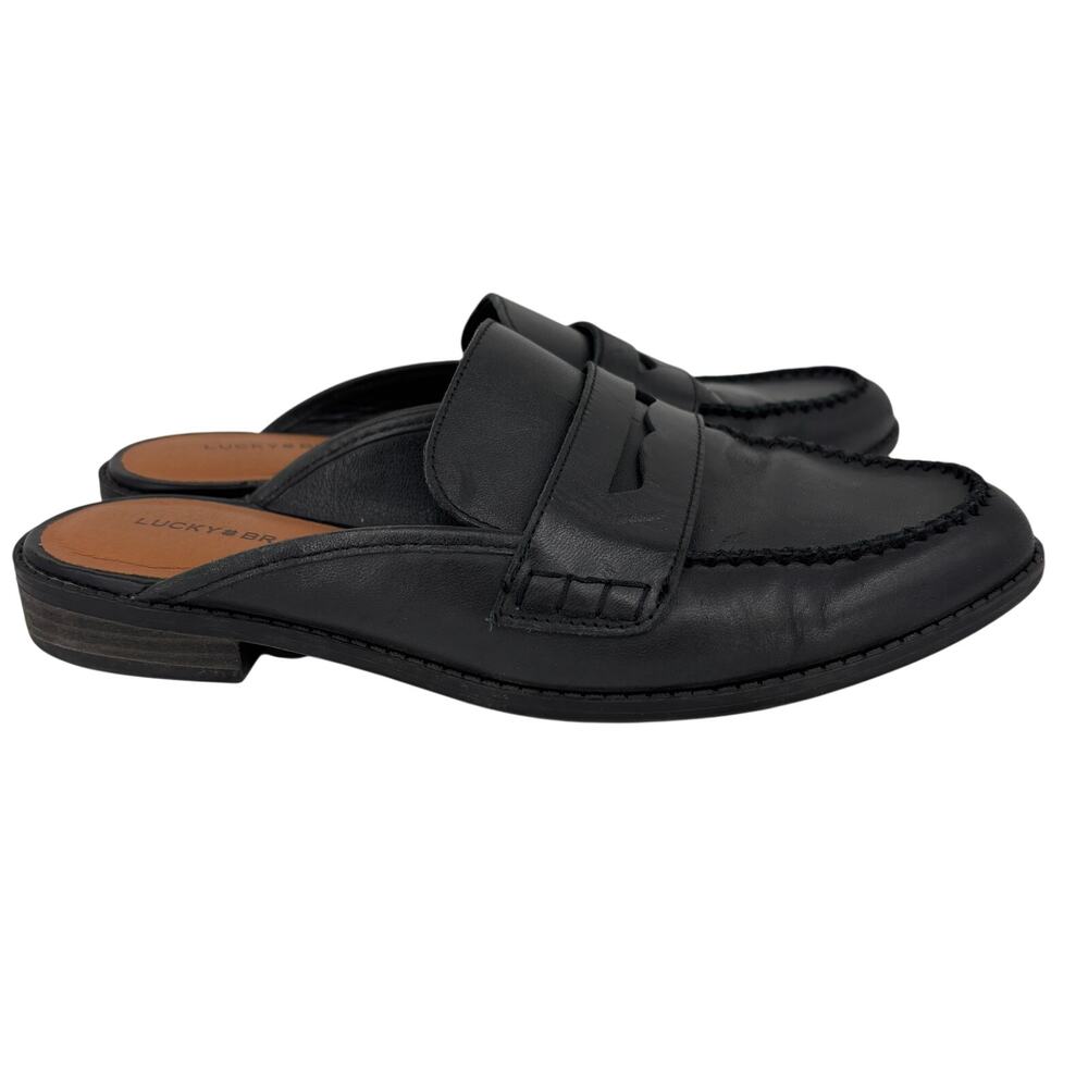Lucky Brand Esila Mule Shoe Womens Size 9 Black Leather Slip On - Picture 2 of 12